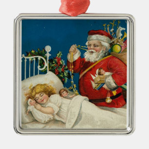 Vintage Sankt besucht ein schlafendes Kind Silbernes Ornament