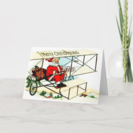 Vintage Sankt-Fliegen-Bi-Flugzeug-Weihnachtskarte Feiertagskarte