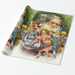 Vintage Sankt mit Puppen Geschenkpapier