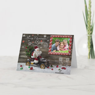 Vintage Sankt mit Weihnachtsbaum-Musik-Fotokarte Feiertagskarte