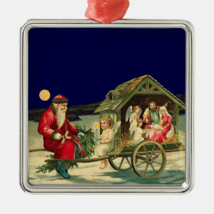 Vintage Sankt- und Nativityszene Ornament Aus Metall