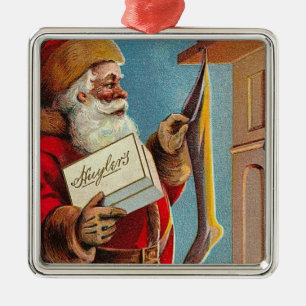 Vintage Sankt und Strumpf Ornament Aus Metall