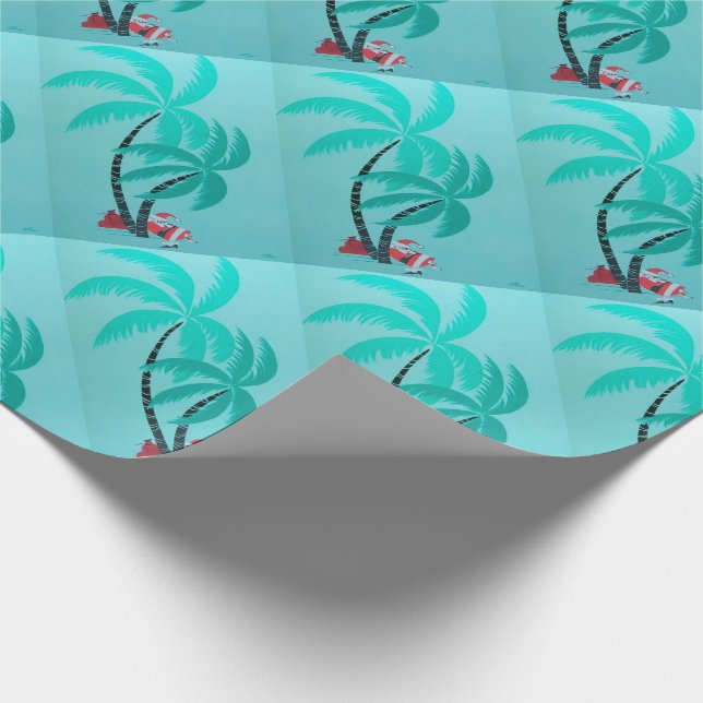 Vintage Sankt unter Kokosnuss-Palmen Geschenkpapier (Ecke)