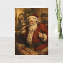 Vintage Santa am Telefon Ölmalerei