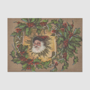 Vintage Santa Antik Weihnachten Stechpalme Seidenpapier