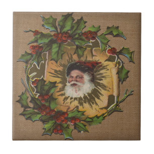 Vintage Santa Antike Stechpalme Weihnachten Fliese