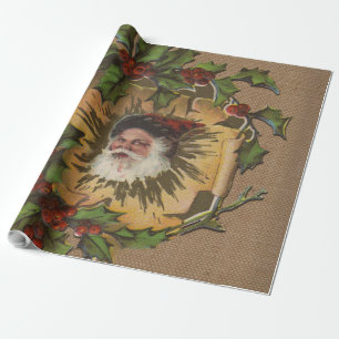 Vintage Santa Antike Stechpalme Weihnachten Geschenkpapier