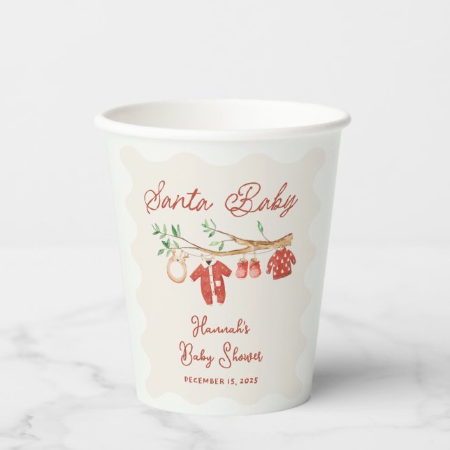 Vintage Santa Baby Christmas Baby Shower Party Pappbecher (Vorderseite)