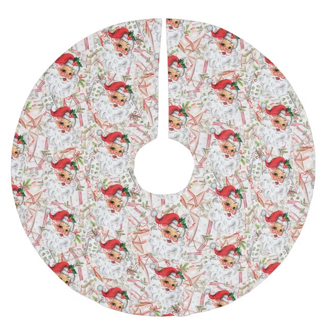 Vintage Santa Brushed Polyester Tree Skirt Polyester Weihnachtsbaumdecke (Vorderseite)