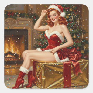 Vintage Santa Button-up Kunst Quadratischer Aufkleber
