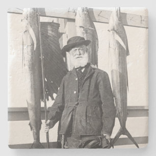 Vintage Santa Can Fish Steinuntersetzer