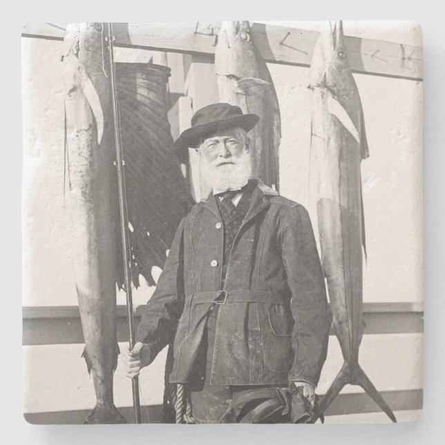 Vintage Santa Can Fish Steinuntersetzer (Vorderseite)