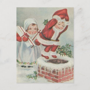 Vintage Santa Children Feiertagspostkarte