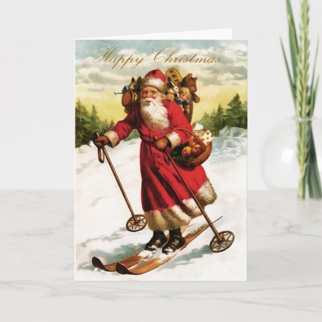 Vintage Santa Christmas Card Feiertagskarte (Vorderseite)