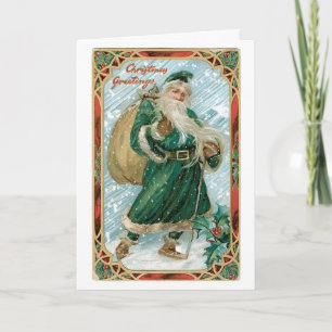 Vintage Santa Christmas Card Feiertagskarte