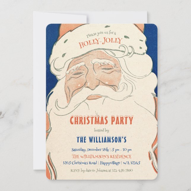 Vintage Santa Christmas Party Invitation Einladung (Vorderseite)