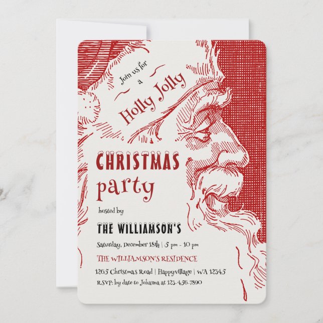Vintage Santa Christmas Party Invitation Einladung (Vorderseite)