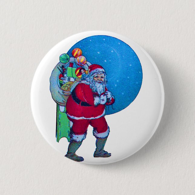 VINTAGE SANTA, CHRISTMAS SACK, SPIELZEUGE IM STARR BUTTON (Vorderseite)