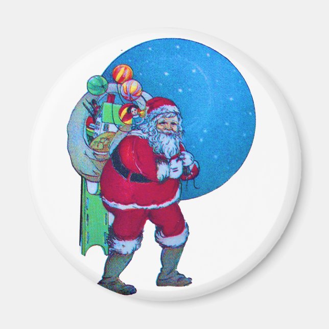 VINTAGE SANTA, CHRISTMAS SACK, SPIELZEUGE IM STARR MAGNET (Vorne)