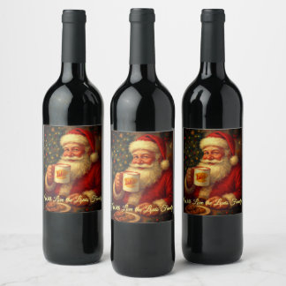 Vintage Santa Christmas Wine Bottle Label  Weinetikett