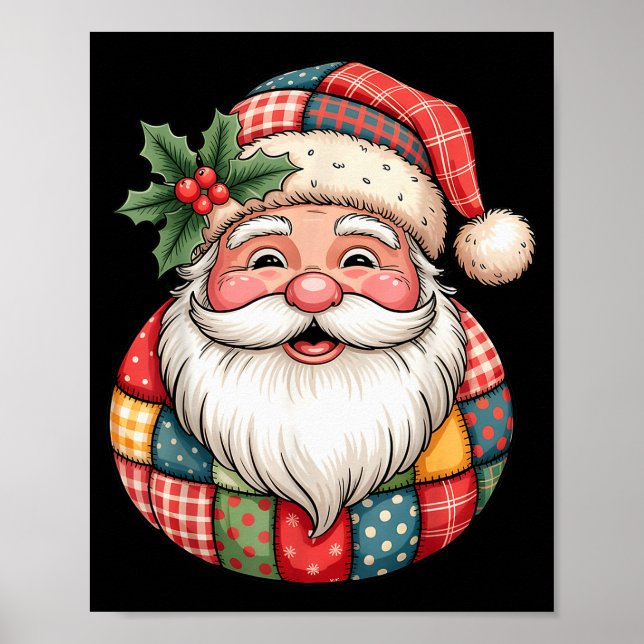 Vintage Santa Claus Christmas Cozy Holiday Patchwo Poster (Vorne)
