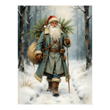Vintage Santa Claus im schneebedeckten Wald