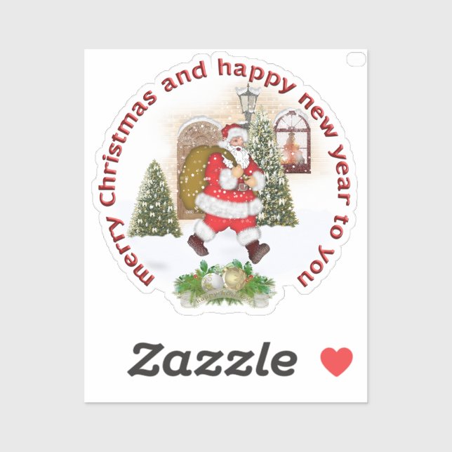 Vintage Santa Claus In Snow Christmas Art Aufkleber (Blatt)
