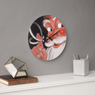Vintage Santa Claus mit Erinnerungsfaden am Finger Große Wanduhr