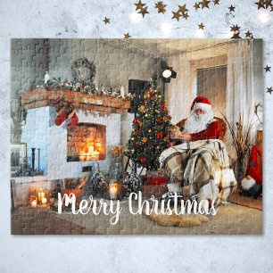 Vintage Santa Claus Optional Frohe Weihnachten Tex Puzzle