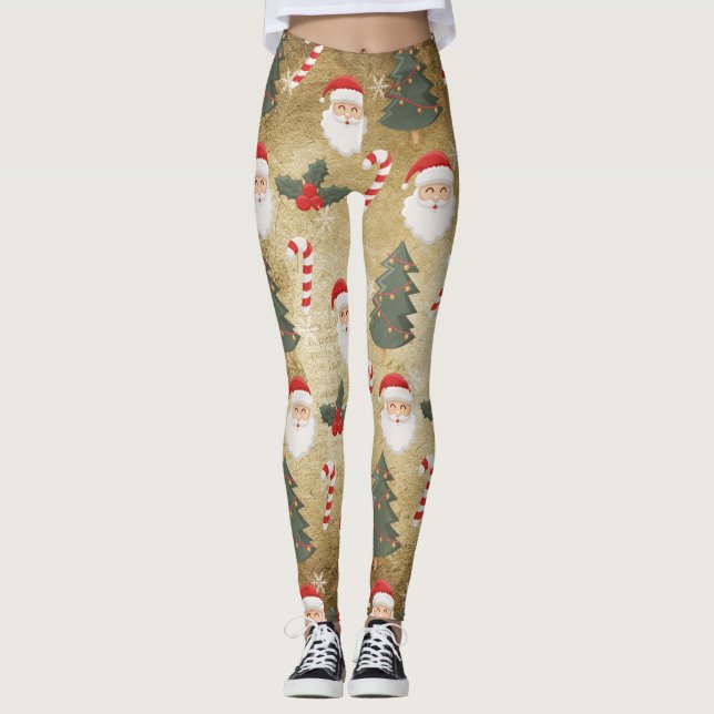 Vintage Santa Claus Pattern Leggings (Vorderseite)