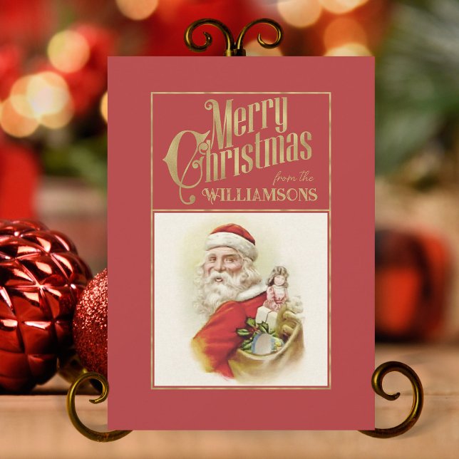 Vintage Santa Claus Retro Christmas Card Feiertagskarte (personalized Christmas card, retro xmas card with vintage Santa Claus)