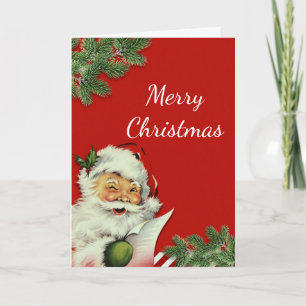 Vintage Santa Claus Rot Weihnachtsgruß Falte Feiertagskarte