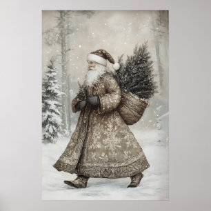 Vintage Santa Claus Wald Druck, antik Poster
