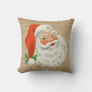 Vintage Santa Claus Weihnachten Faux Jute Kissen