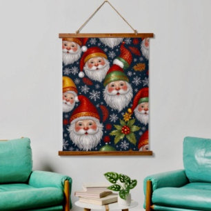 Vintage Santa Claus Weihnachtskollektion Wandteppich Mit Holzrahmen