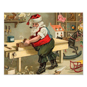 Vintage Santa Claus Weihnachtswerkstatt Fotodruck