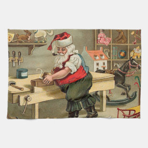 Vintage Santa Claus Weihnachtswerkstatt Handtuch