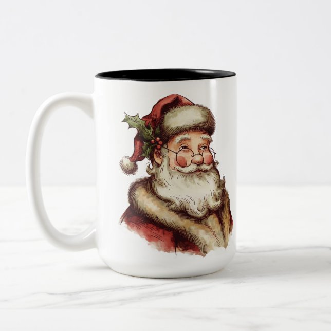 Vintage Santa Claus Zweifarbige Tasse (Links)