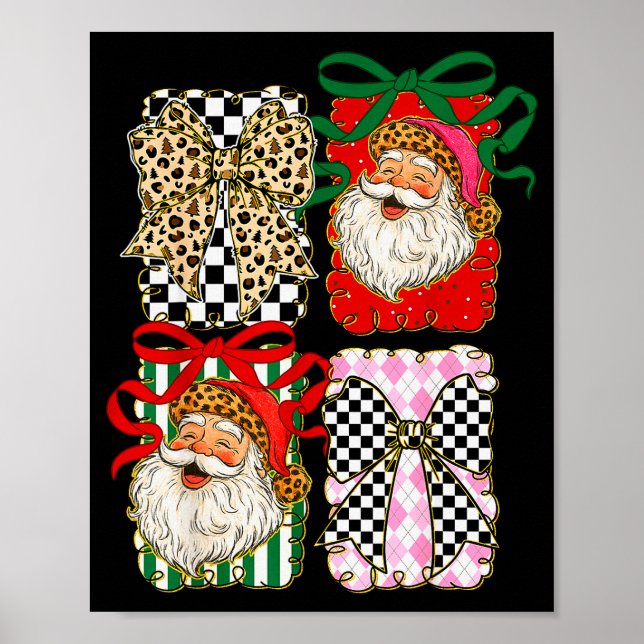 Vintage Santa Coquette Leopard Bow Preppy Christma Poster (Vorne)