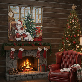 Vintage Santa Cozy Weihnachtstiere Hintergrundkuli Wandteppich
