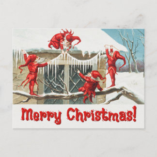Vintage Santa Elves Feiertagspostkarte