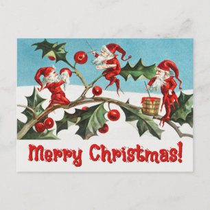 Vintage Santa Elves Feiertagspostkarte