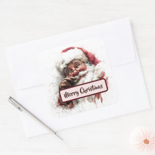 Vintage-Santa-Foto- und Frohe-Weihnachten-Aufklebe Quadratischer Aufkleber