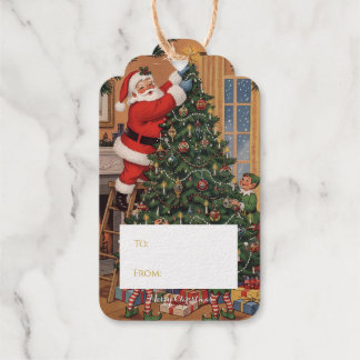 Vintage Santa Gold Foil Gift Tag Geschenkanhänger
