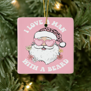 Vintage Santa I Liebe ein Mann mit bärenrosa Weihn Keramikornament