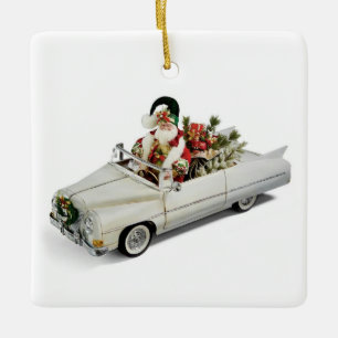 **VINTAGE SANTA** IN CADDDY! KERAMIKORNAMENT