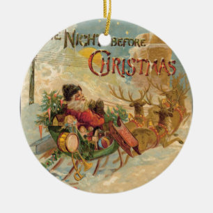 Vintage Santa in seinem Rentier-Schlitten Keramikornament