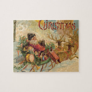 Vintage Santa in seinem Rentier-Schlitten Puzzle