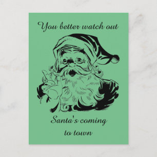 Vintage Santa kommt in die Stadt Feiertagspostkarte
