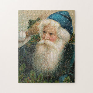Vintage Santa mit blauem Hut Puzzle